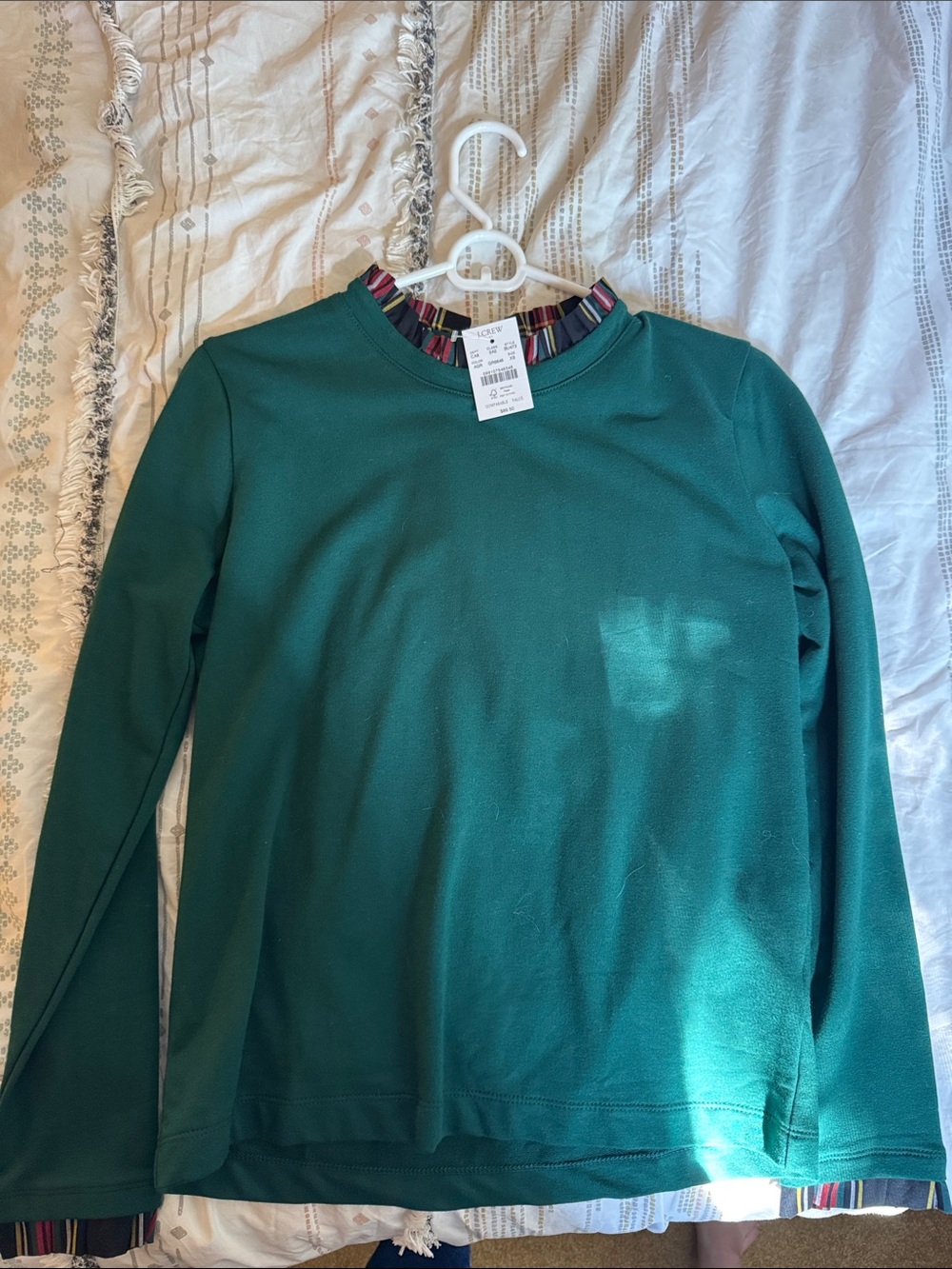 J. Crew Teal Green Long Sleeve Layered-Look Top with Striped Trim